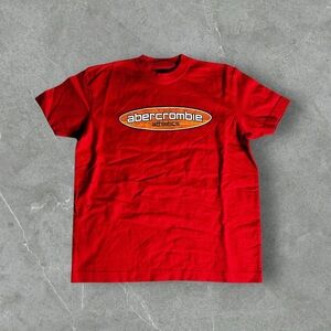 Vintage Abercrombie And Fitch Shirt Boys Small Red Y2K Oval Spellout Skater Surf